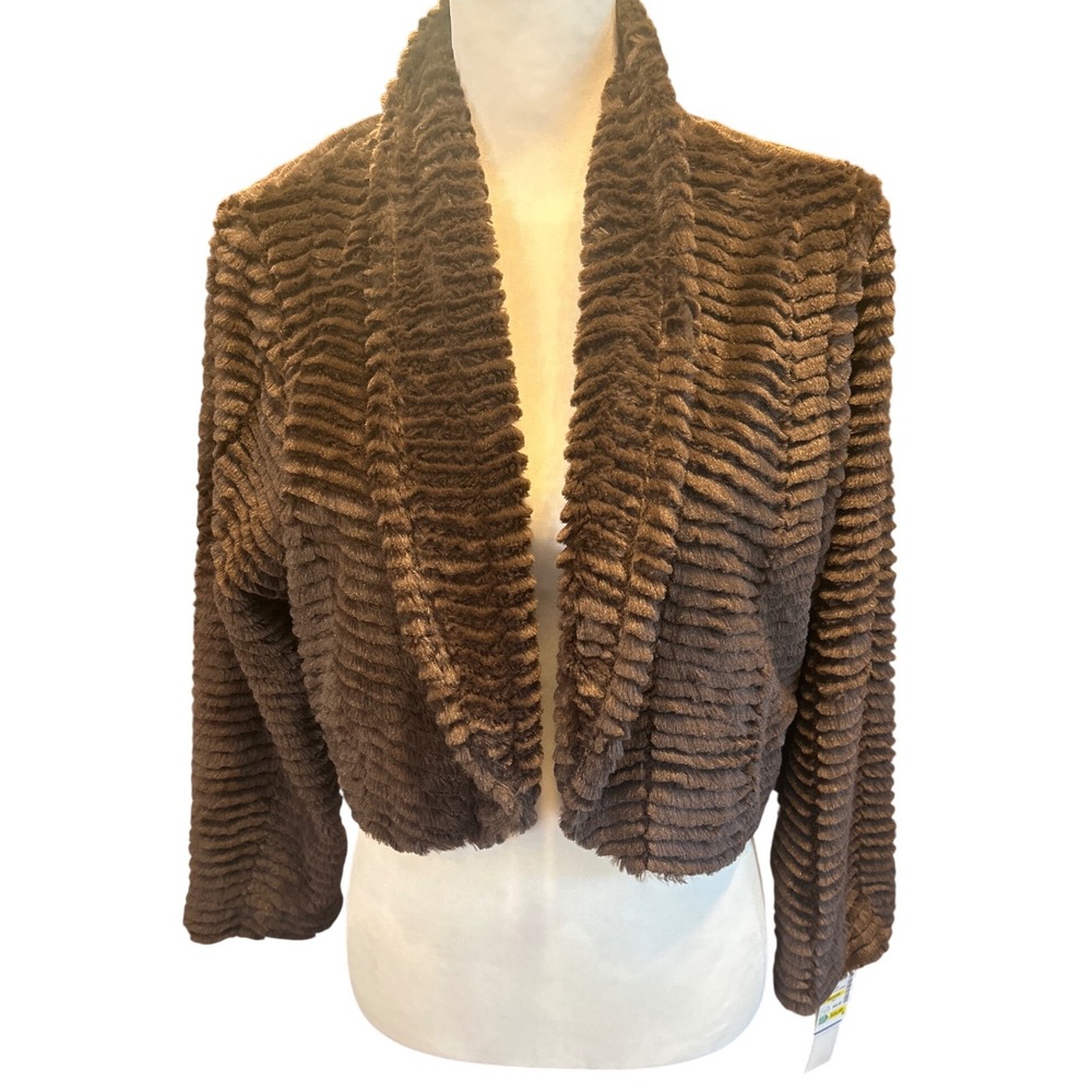 Amanda Charles Brown Faux Fur Cropped Jacket Shawl Collar Bolero Shrug‎ Mens XL